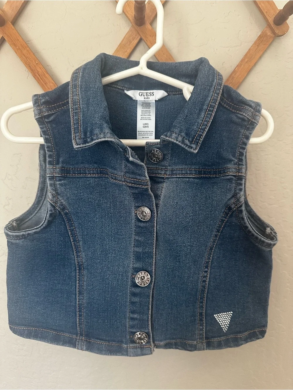 GUESS Kids Dark Blue Denim Vest with Rhinestone Logo